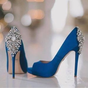 Badgley Mischka Kiara Embellished Peep-toe Pump Sapphire 7.5